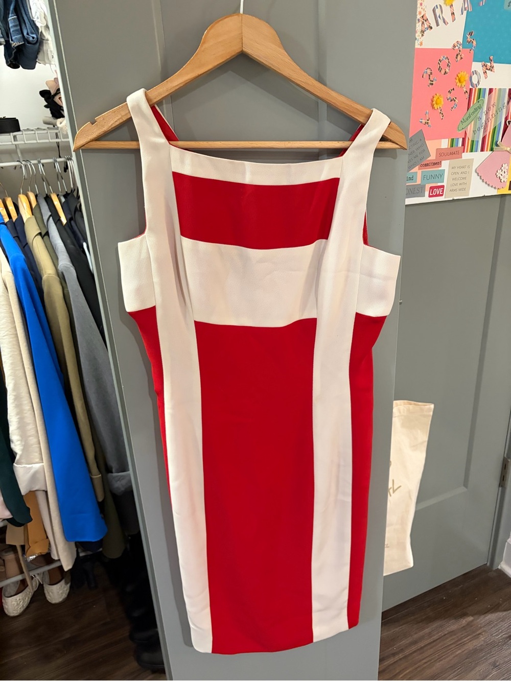 Red & White Colorblock Sheath Dress